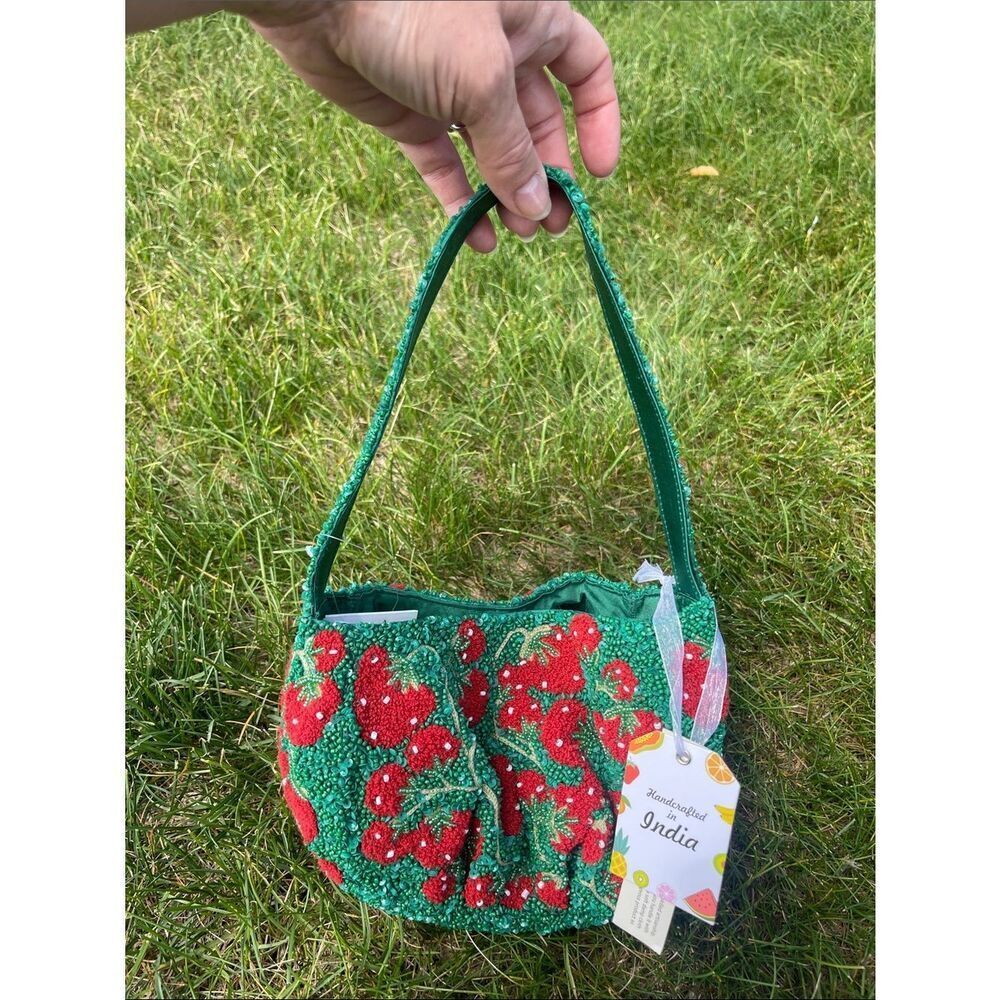 Handcrafted Green Beaded Bag Strawberry Mini Shoulder Bag! Viral bag TikTok